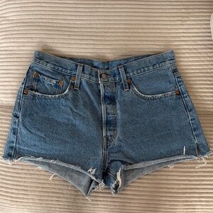 Levi's Medium Blue High-Waist Cutoff Denim Shorts